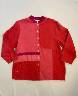 David Dart 100% Linen Button Up Top Patchwork Fuchsia Pink Small